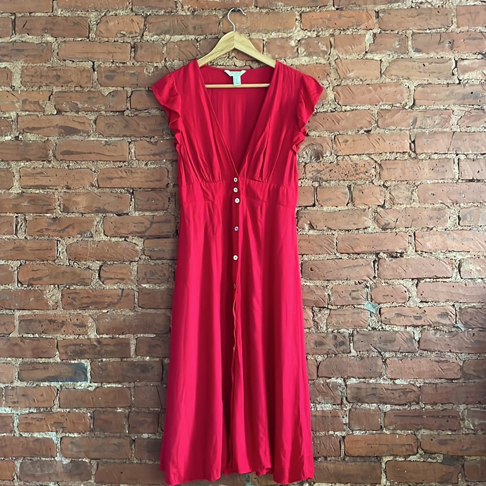 Flutter Sleeve Button Down Midi Dress - M